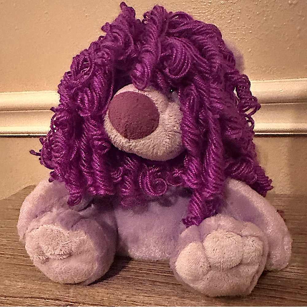 AURORA MOP TOP PURPLE LION PLUSH STUFFED 10"  W Whistle Sounds When Belly Pushed